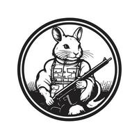 chinchilla soldaat, wijnoogst logo lijn kunst concept zwart en wit kleur, hand- getrokken illustratie vector
