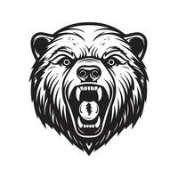 boos grizzly beer, wijnoogst logo lijn kunst concept zwart en wit kleur, hand- getrokken illustratie vector