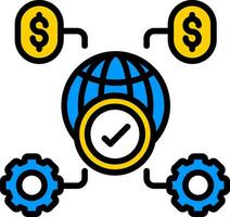 controleren globaal financieel instelling of beheer icoon in geel en blauw kleur. vector