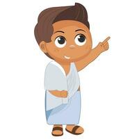 schattig jongen Moslim lezing boek vector icoon illustratie. Ramadan mascotte tekenfilm karakter. persoon icoon concept wit geïsoleerd. vlak tekenfilm stijl geschikt voor web landen bladzijde, banier, folder, sticker