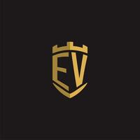 initialen ev logo monogram met schild stijl ontwerp vector