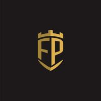 initialen fp logo monogram met schild stijl ontwerp vector