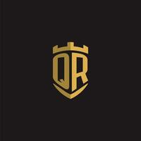 initialen qr logo monogram met schild stijl ontwerp vector