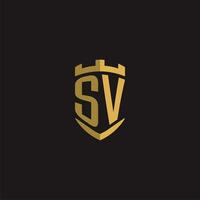 initialen sv logo monogram met schild stijl ontwerp vector