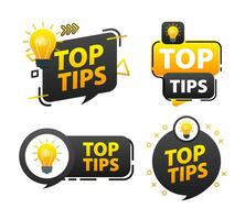 top tips etiket set. licht lamp. top tips en trucs van experts in hun veld- vector