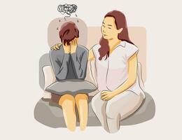 meisje in behandeling met psychiater verdrietig trauma depressief situatie nodig hebben Gezondheid begeleiding vector
