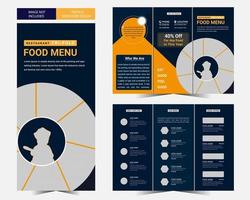 drievoudige brochure restaurant eten sjabloonontwerp en heerlijk fastfoodmenu vector