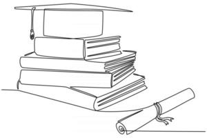 doorlopende lijntekening van academische hoed boek en diploma vectorillustratie vector