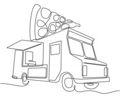 een doorlopende lijntekening van vintage food truck voor festival logo embleem vectorillustratie vector