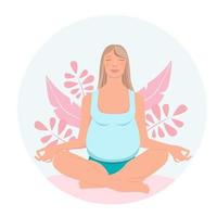 concept illustratie voor prenatale yoga, meditatie, ontspannen, gezonde levensstijl. zwangere vrouw mediteren in de natuur. illustratie in platte cartoonstijl. vector