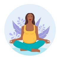 concept illustratie voor prenatale yoga, meditatie, ontspannen, gezonde levensstijl. zwangere vrouw mediteren in de natuur. illustratie in platte cartoonstijl. vector