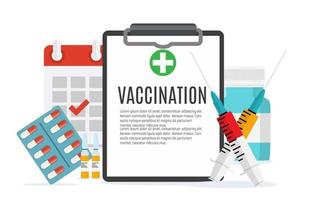 vaccinatie concept platte achtergrond. medisch bewustzijn griep, polio influenza poster. vector illustratie