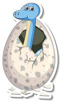 een stickersjabloon met babydinosaurus die uit een ei komt vector