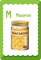 alfabet flashcard met letter m voor macaroni vector