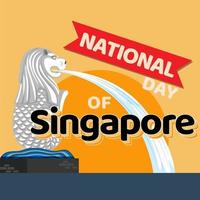 nationale dag van singapore banner met merlion officiële mascotte van singapore vector