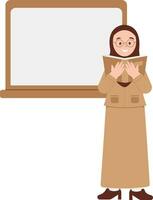 vrouw leraar in hijab lezing leerboek illustratie vector