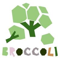 groen broccoli, geheel en een deel, gemarkeerd Aan een wit achtergrond. de origineel handtekening van broccoli. producten van de boer markt, biologisch voedsel. meetkundig gestileerde vlak vector illustratie