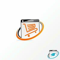 logo ontwerp grafisch concept creatief abstract premie vector voorraad teken smartphone winkel trolley Ovaal zucht. verwant naar apparaatje ecommerce boodschappen doen