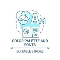 kleurenpalet en lettertypen concept icoon. branding abstracte idee dunne lijn illustratie. onderscheidend merk van anderen door typografie, kleuren. vector geïsoleerde omtrek kleur tekening. bewerkbare streek