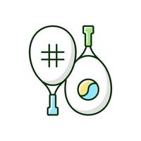 tennis rgb kleur pictogram. racketsport. serverende bal over het net. buiten, binnenspel. spelen op een rechthoekig veld. geïsoleerde vectorillustratie. sociale activiteit eenvoudige gevulde lijntekening vector