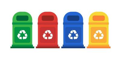 verschillend gekleurde recycle verspilling bakken vector illustratie, verspilling types segregatie recyclen.