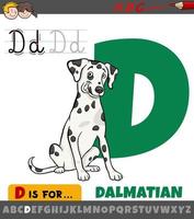 letter d uit alfabet met cartoon Dalmatische hond vector