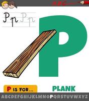 letter p uit alfabet met cartoon plank object vector