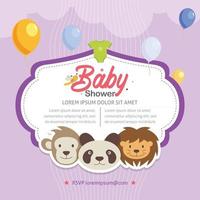 sjabloon voor baby showeruitnodiging met schattig dierenthema vector