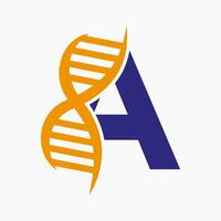 brief een dna logo ontwerp concept met dna cel icoon. Gezondheid zorg symbool vector