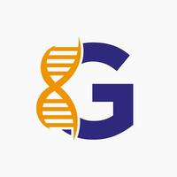 brief g dna logo ontwerp concept met dna cel icoon. Gezondheid zorg symbool vector