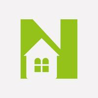 brief n huis logo concept met huis icoon voor echt landgoed symbool vector