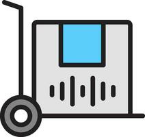 levering doos Aan trolley icoon in grijs en blauw kleur. vector