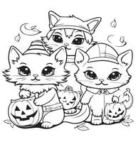 schattig katten met halloween kostuums kleur bladzijde vector