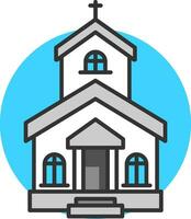 vlak stijl kerk icoon in grijs en blauw kleur. vector