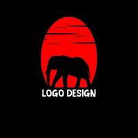 vector logo olifant in rood maanlicht logo illustratie Aan zwart achtergrond.