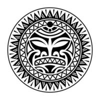 ronde tatoeëren ornament met zon gezicht Maori stijl. Afrikaanse, azteken of mayan etnisch masker. zwart en wit. vector