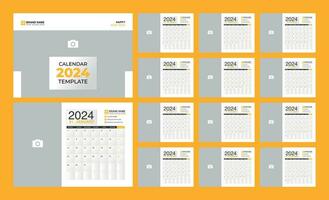bureau kalender 2024 sjabloon. 12 maanden inbegrepen. bewerkbare 2024 kalender ontwerp. vector illustratie