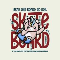 schattig eenhoorn skateboarder tekenfilm karakter t-shirt ontwerp vector