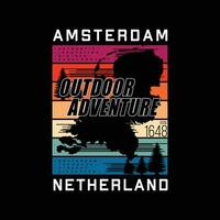 Amsterdam buitenshuis avontuur Woud, ontdekkingsreiziger, buitenshuis avontuur, grafisch typografie, t overhemd ontwerp vectoren