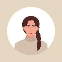 cirkel de avatar met de portret Dames van divers races en kapsels. verzameling van gebruiker profielen. ronde icoon met gelukkig glimlachen menselijk. kleurrijk vlak vector illustratie.