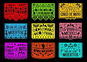 Mexicaans papier besnoeiing vlaggen, dia de los Muertos kaarten vector