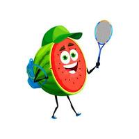 tekenfilm watermeloen karakter gaan Aan tennis vector