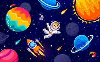 tekenfilm astronaut karakter in buitenste ruimte, vector