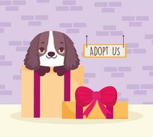 hond op geschenkdoos adoptie vector