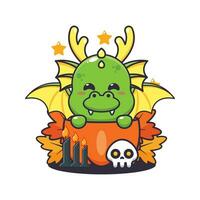 schattig draak in halloween pompoen. vector