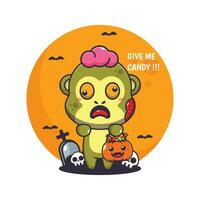 zombie gorilla willen snoep. schattig halloween tekenfilm illustratie. vector