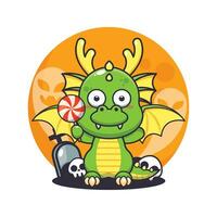 schattig draak bang door geest in halloween dag. vector