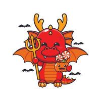 duivel draak in halloween dag. schattig halloween tekenfilm illustratie. vector