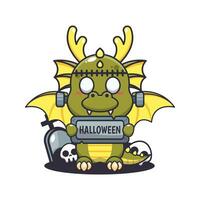 zombie draak Holding halloween groet steen. vector