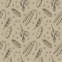 soja naadloos patroon met bonen soja hand- getrokken vector illustratie. herhalen achtergrond met soja fabriek. voedsel, natuurlijk eiwit, zaad oogst. voor afdrukken, label, sjabloon, verpakking, ontwerp